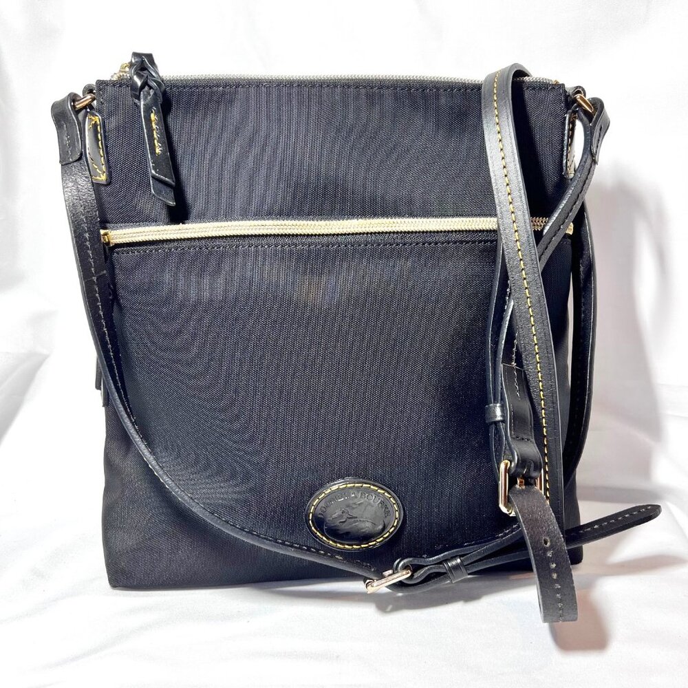 Dooney & Bourke Black Nylon & Leather Crossbody Purse-Red Interior-Gold Zippers